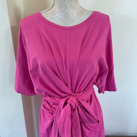 Eloquii Hot Pink Liberty Cross Front Tie Waist Midi Dress - Picture 3 of 5